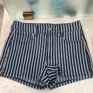 Blue and white striped American Eagle jean shorts